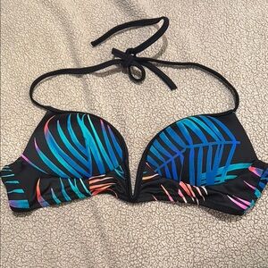 Tropical Print Black Bikini Top